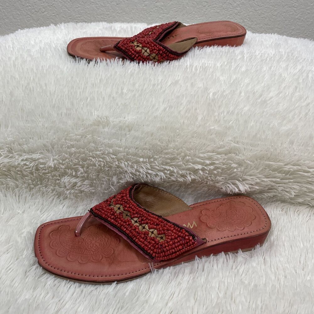 Matisse Sandals Womens 8 Red Beaded Boho Beachy Coastal Resort Wear Cruise Vacay